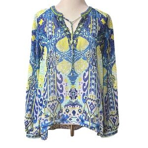 Hale Bob Cabana silk semi sheer silk beaded top sz L